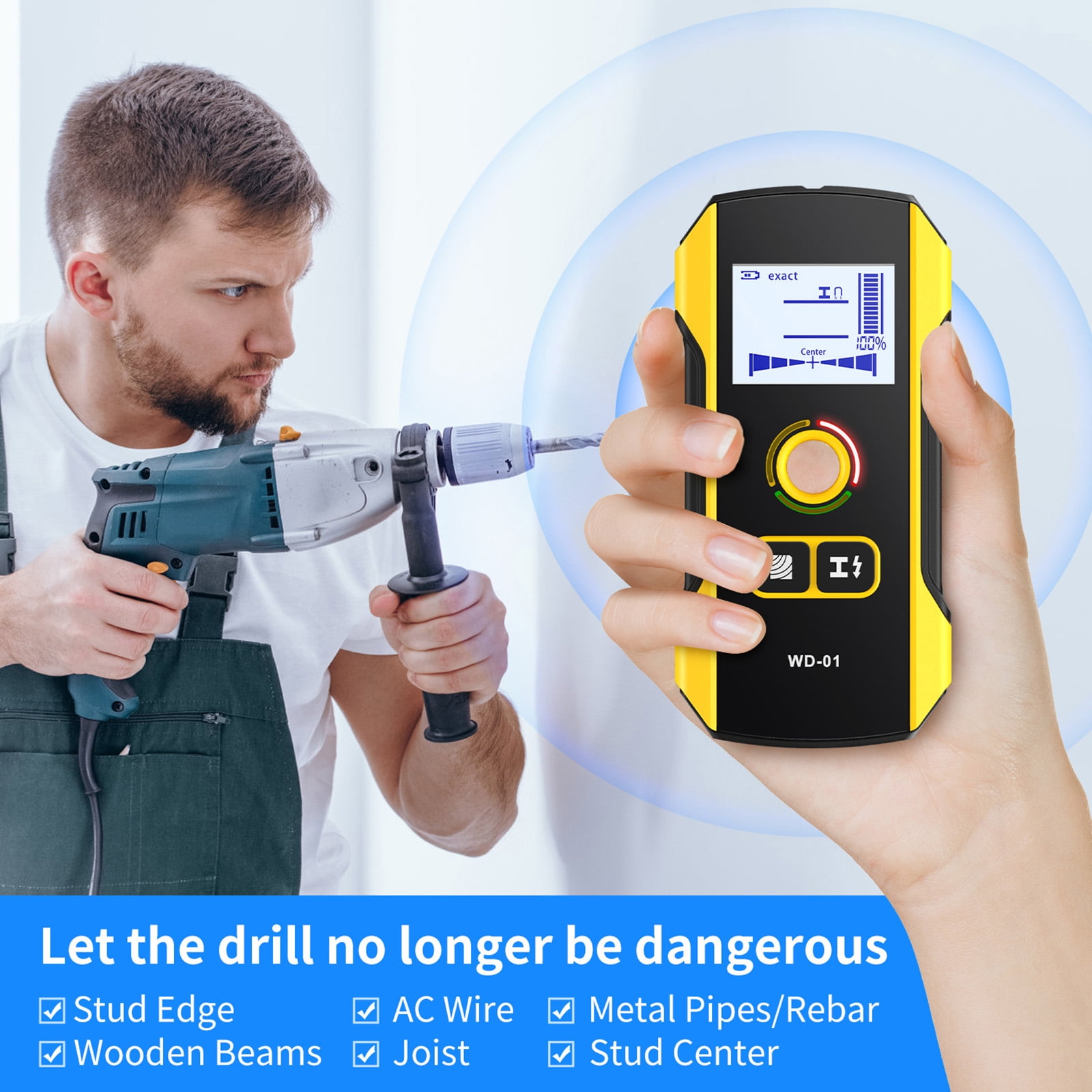 Wall Scanner Handheld Electronic Studs Detector with Backlit Buzzer Alarm for Metal Detection Portable Detector