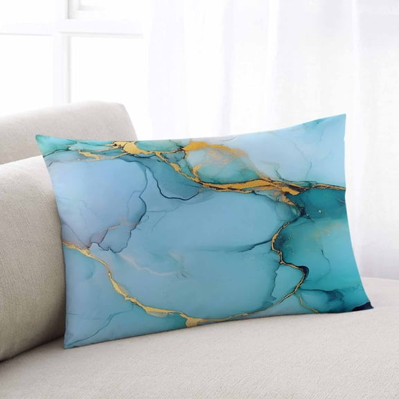 Teal Marble Throw Pillow Covers, Modern Ink Painting Luxury Modern Art Soft Breathable Pillow Cases with Invisible Zipper for Sleeping, Small Pillowcases for Couch Bed Sofa Chair 16x24 Inches
