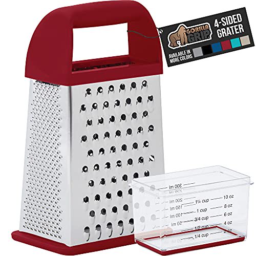 Gorilla Grip Box Grater, Stainless Steel, 4Sided Graters with