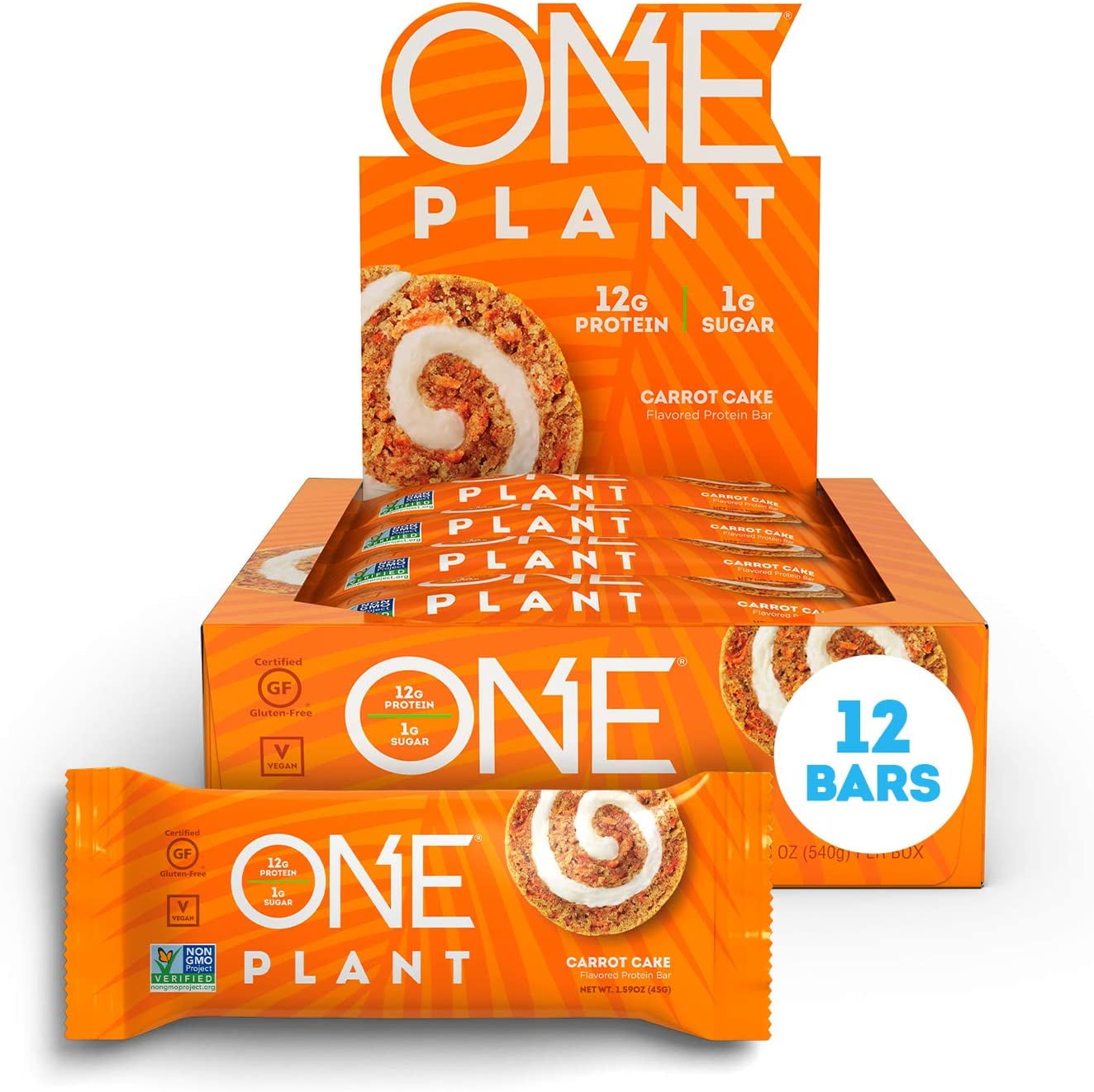 ONE PLANT Protein Bars, Carrot Cake, Vegan, Gluten Free Protein Bars