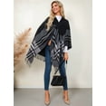 thumbnail image 4 of Women'S Wraps Open Front Travel Poncho Cape Warm Oversized Plaid Sweaters Casual Cardigan Shawls Black One Size, 4 of 8