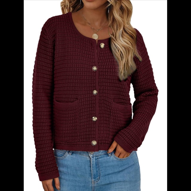 Suéteres de Punto para Mujer, Moda de Otoño, Larga, Botones, Chaqueta Informal de Moda, Ropa de Invierno. Rojo Ladrillo XL