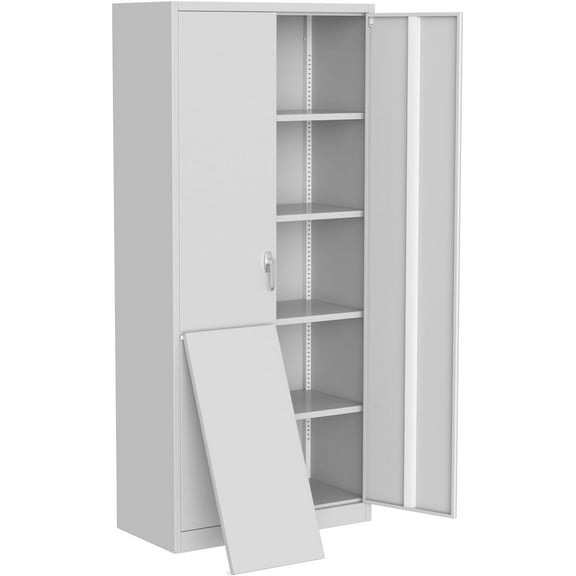 71" Tall Metal Storage Cabinet with Adjustable Shelves, Doors, Lockable for Garage, Pantry, Office, Bedroom, Adjustable Feet, Heavy-Duty Steel