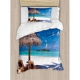thumbnail image 3 of Landscape Duvet Cover Set Queen Size, Island Caribbean Honeymoon Themed Beach Seashore Ocean Print, Decorative 3 Piece Bedding Set with 2 Pillow Shams, White Pale Brown and Turquoise, by Ambesonne, 3 of 3