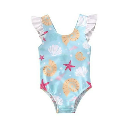 

JBEELATE Toddler Baby Girls Swimsuit Ruffled Sleeveless Conch Bow Swimwear One-Piece Beachwear Bathing Suit 6M-6Y