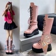 thumbnail image 5 of SACFOF Women Platform Punk Goth Mid Calf Boots Chunky High Heel Side Zip Butterfly Wings Knee High Motorcycle Combat Booties, 5 of 6