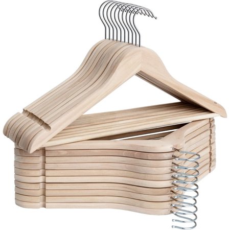 Natural Wooden Suit Hangers - Premium Lotus Wood with Notches & Chrome Swivel Hook for Shirts, Jackets, Pants, Coats, Suits, Sweaters, 20 Pack