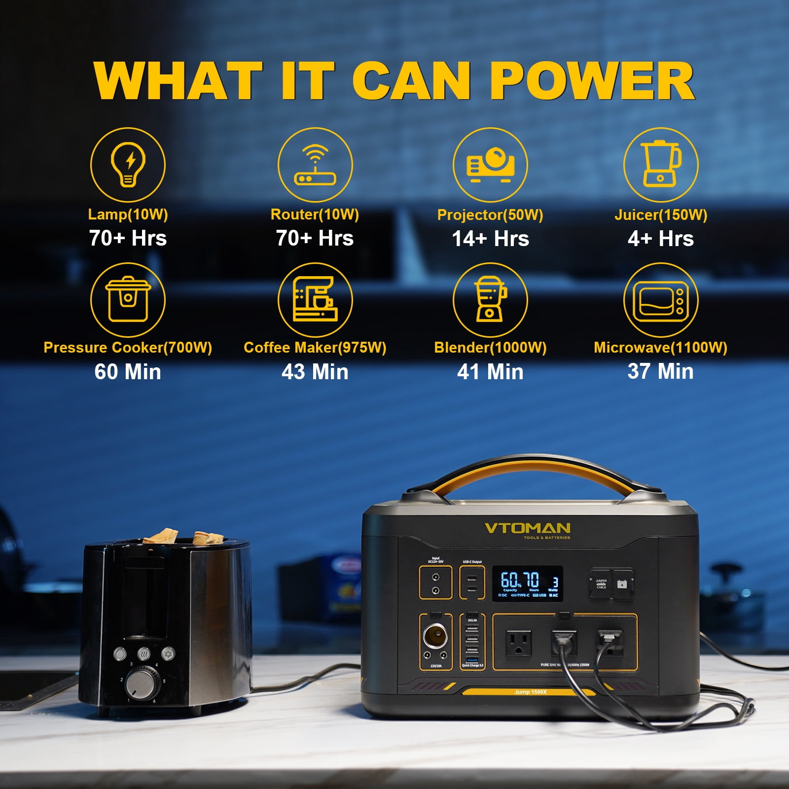 Vtoman Jump 1500X Portable Power Station 1500W, 828Wh LiFePO4