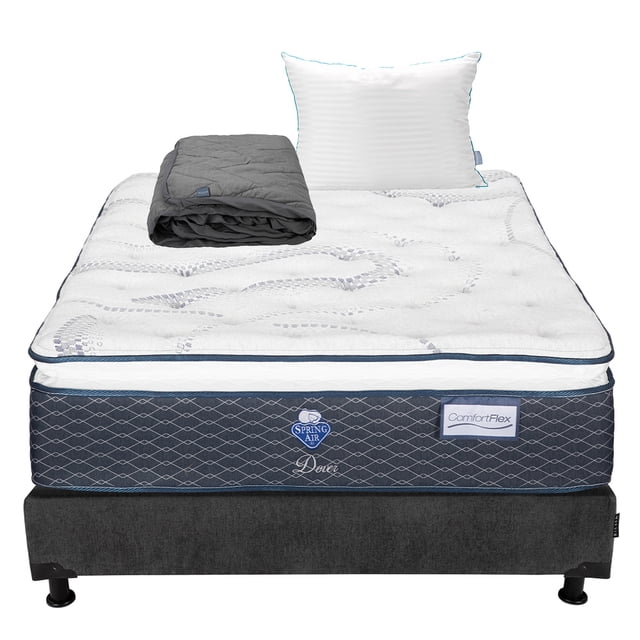 Colchon Dover Matrimonial+Box Base Cama+Almohada Royal+Protector Lux