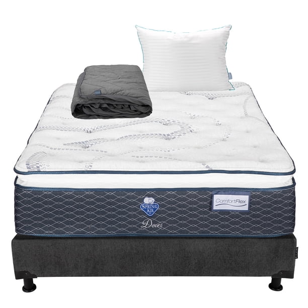 Colchon Dover Matrimonial+Box Base Cama+Almohada Royal+Protector Lux