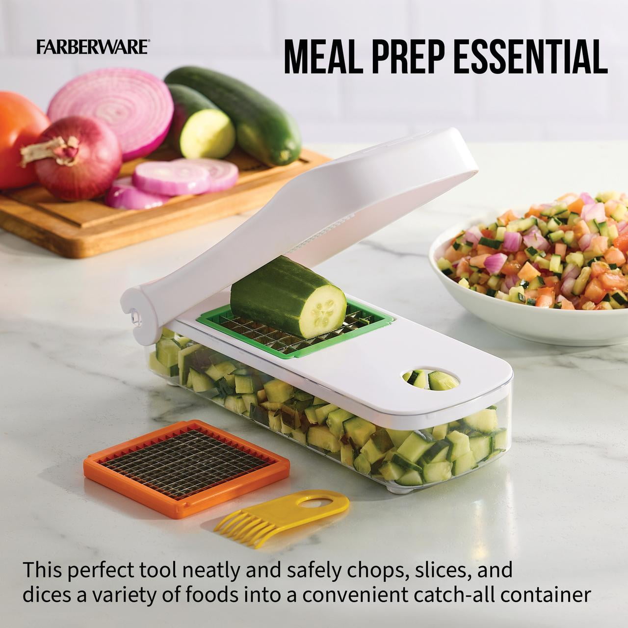 Farberware Professional Vegetable Chopper, Stainless Steel Blades, White