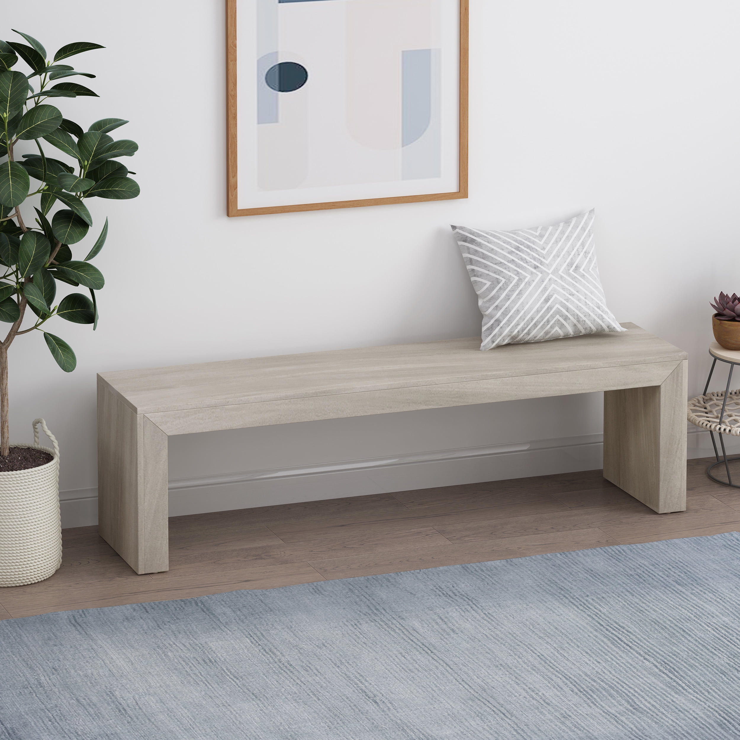 Noble House Krislynn Farmhouse Acacia Wood Dining Bench, Light Gray Oak