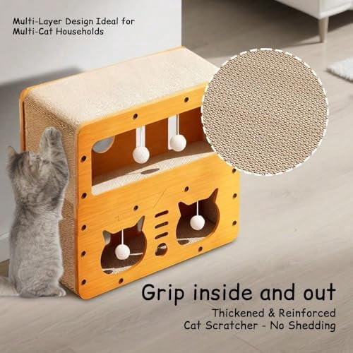 Cat Scratcher Cardboard House, 2 Floor Kitty Scratching Pad Lounger Bed for Kitten Small Animals Play Rest Sleep