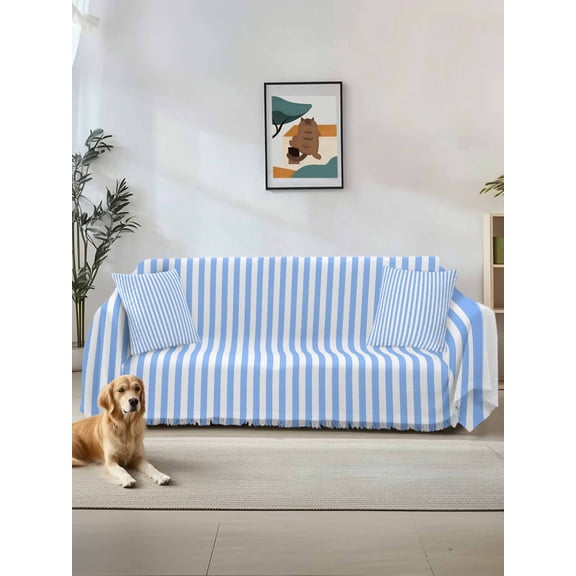 Blue White Stripe Couch Cover Sofa Covers 3 Cushion Sectional Couch, Modern Minimalist Geometric Striped Washable Sofa Covers Slipcover Sectional Sofa Cover, Furniture Protector 71"x150"