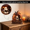 thumbnail image 3 of Vintage Halloween Shelf Decor, 2D Wooden Pumpkin Carriage with Ghost Reading Book, Witch Hat and Cat Details, Decorative Statue for Indoor Table Display (15x13cm), 3 of 3