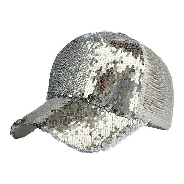 Gorra de béisbol ajustable Sonducket con cola de caballo para mujer protección solar UV plata