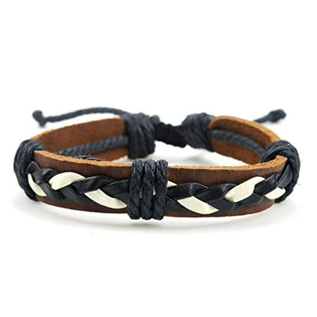 - Fashion Jewelry Trendy Fashionable Leather braided hemp adjustable bracelet - black, white and brown colors