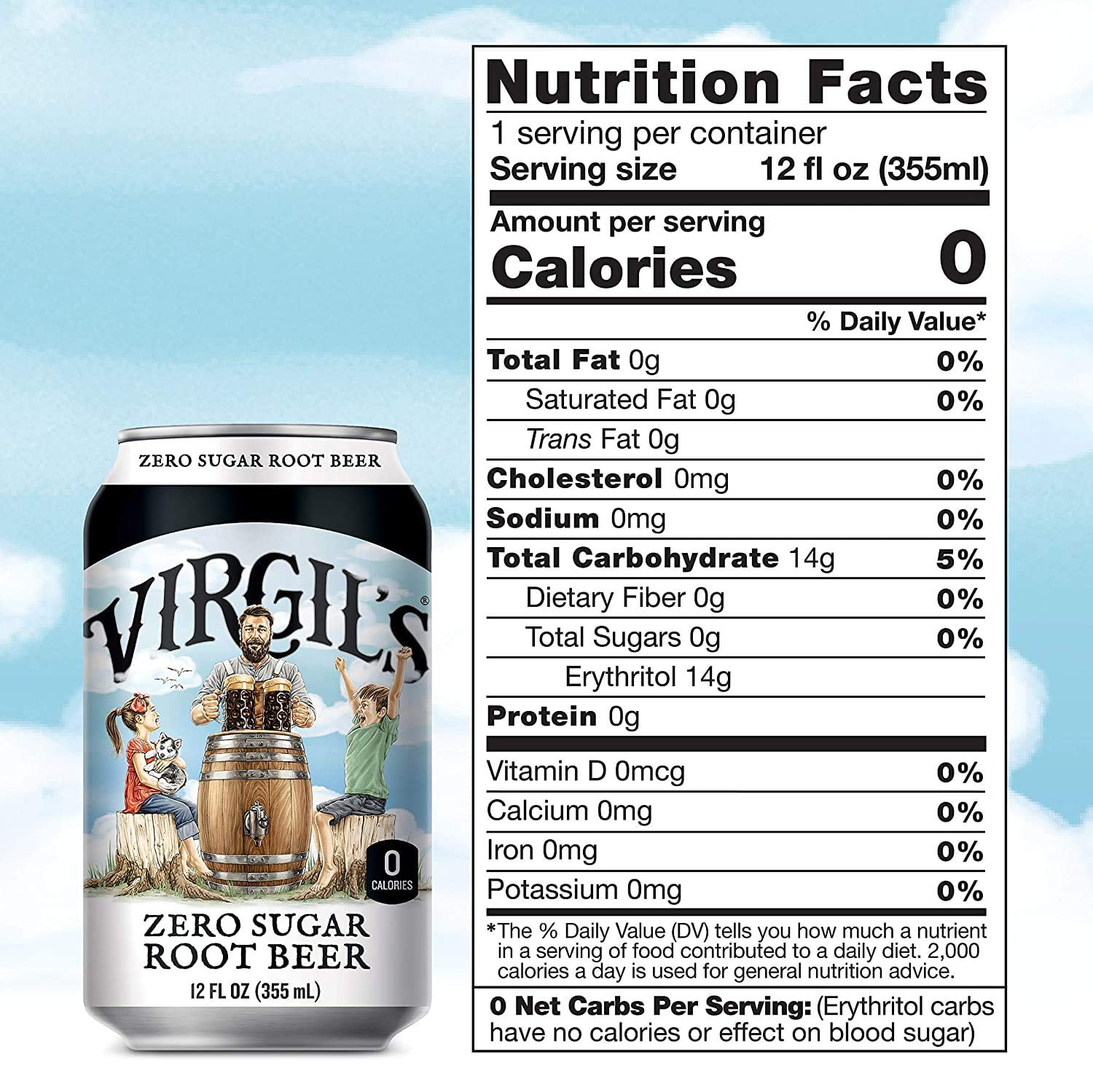 Zero Sugar Root Beer, Great Tasting Zero Calorie Keto Friendly Soda (12- 12oz cans)