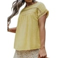 thumbnail image 4 of Women Hollow Out Lace Splicing Swiss Dots Crew Neck Short Sleeve Shirt, 4 of 4