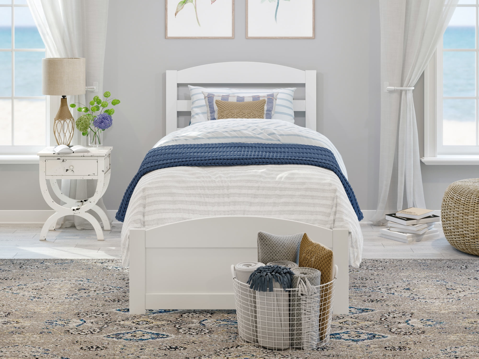 AFI Warren 14" Twin Wood Platform Bed Frame with Headboard and Footboard, White