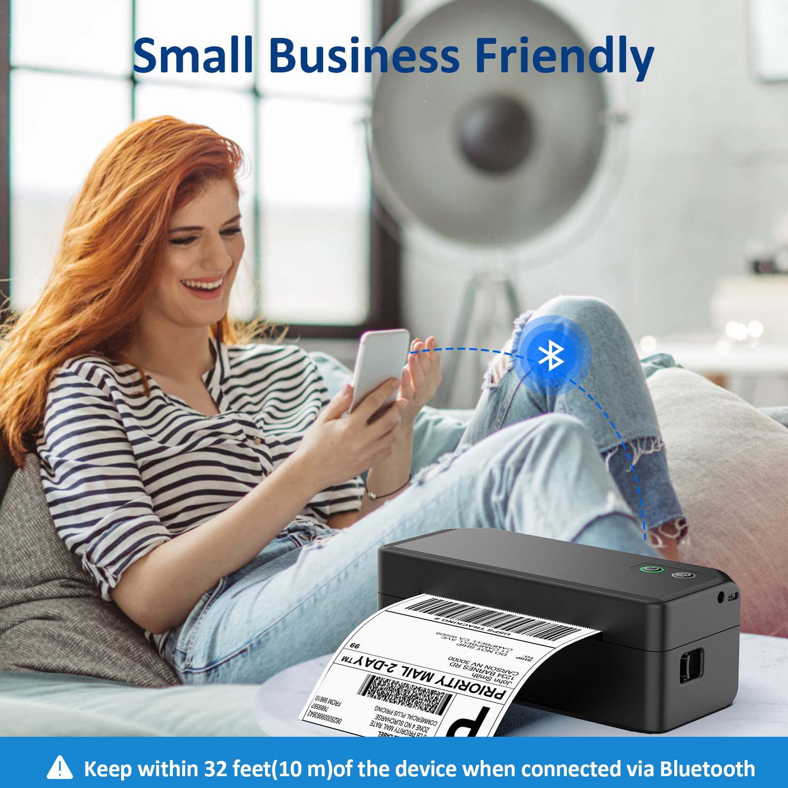 Shipping Label Printer 4x6, Bluetooth Thermal Label Printer for Small Business, Warehouse or Home Office, Compatible with Windows iOS Android Mac, USPS Amazon Ebay Etsy Black