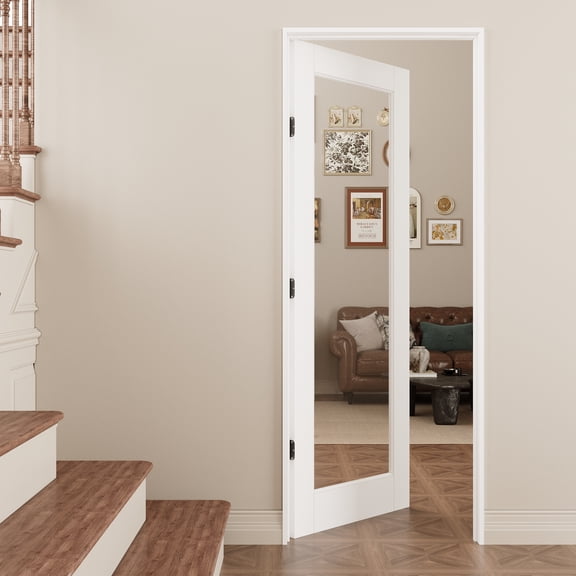 36" x 80" 1-Lite Clear Glass Door Slab Interior Primed Solid Core With Door Jamb / Seal Strip