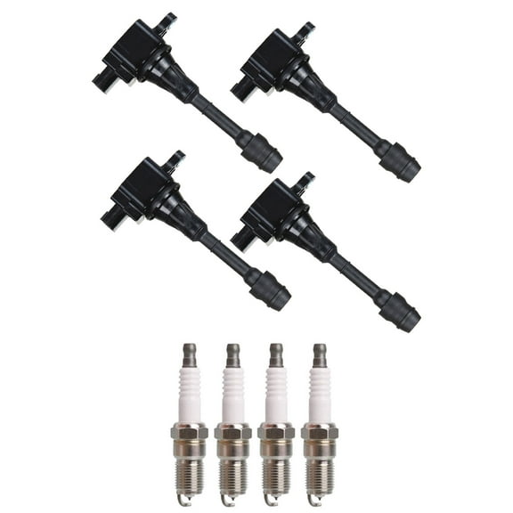 Set of 4 ISA Ignition Coils and 4 Spark Plugs Compatible with 2002-2006 Nissan Sentra 2.5L L4 and 2002-2006 Nissan Altima 2.5L L4 Replacement for UF350