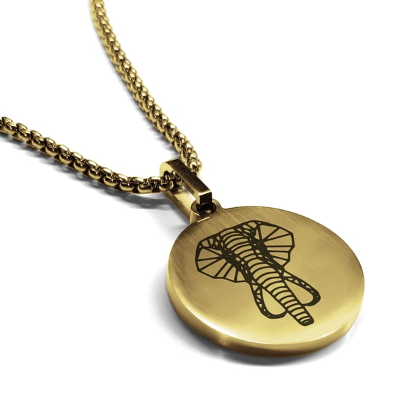 Stainless Steel Geometric Polygon Elephant Animal Round Medallion Pendant Necklace