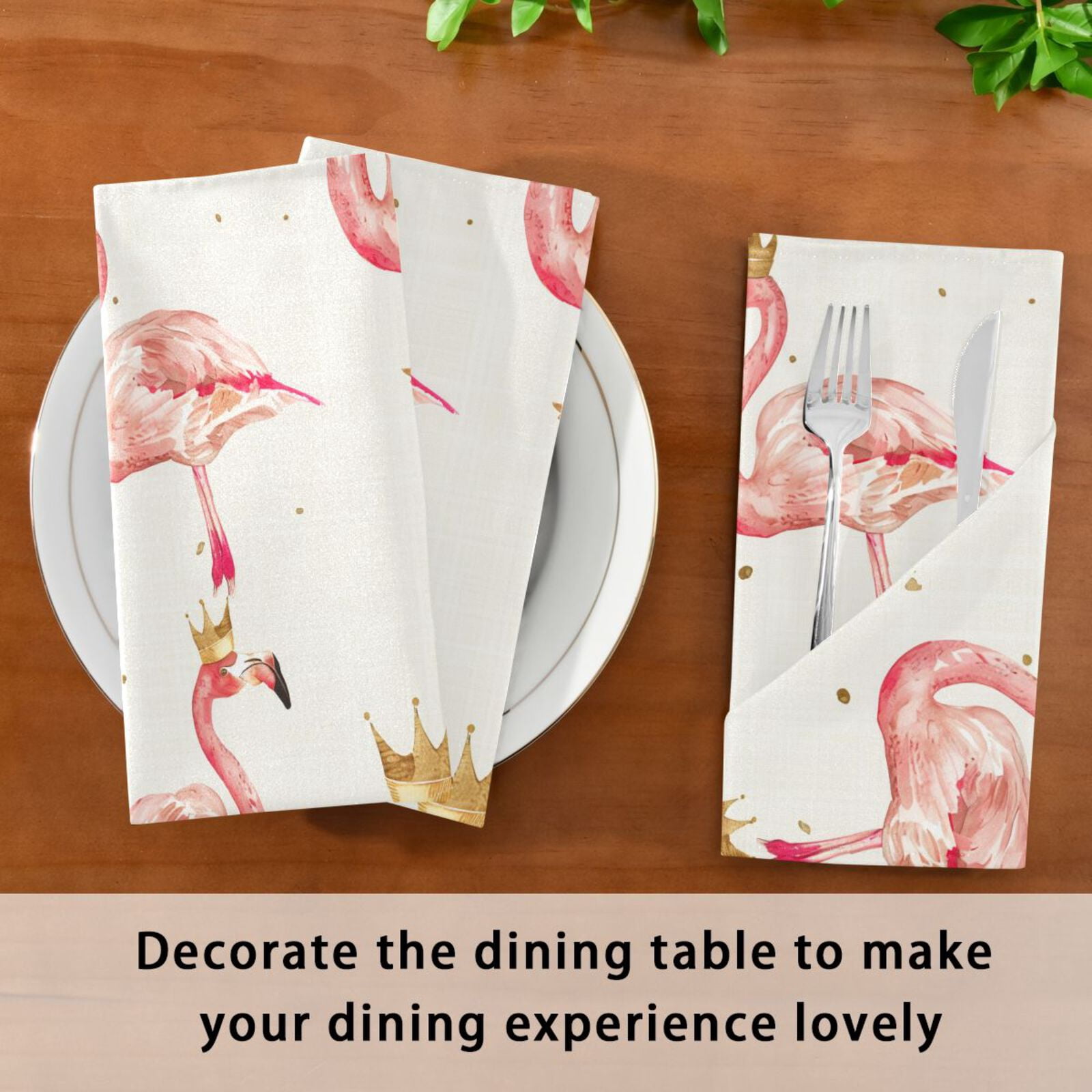 JSTEL Pink Flamingo Crown Cloth Napkins Set of 6, 20x20 Inch Washable and Reusable Napkin for Decoupage Dinner Party Everyday Use