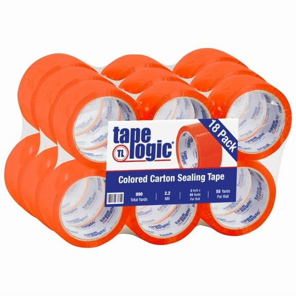Tape Logic® Carton-Sealing Tape, 3" Core, 2" x 55 Yd., Orange, Pack Of 18