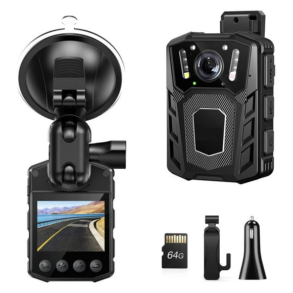 WD1 Body Camera Mini Full 1080p Police Bodycam Night Vision for Police Patrol Security 64G Dash Cam Suction Cup Mount ,Powerful Body Cam