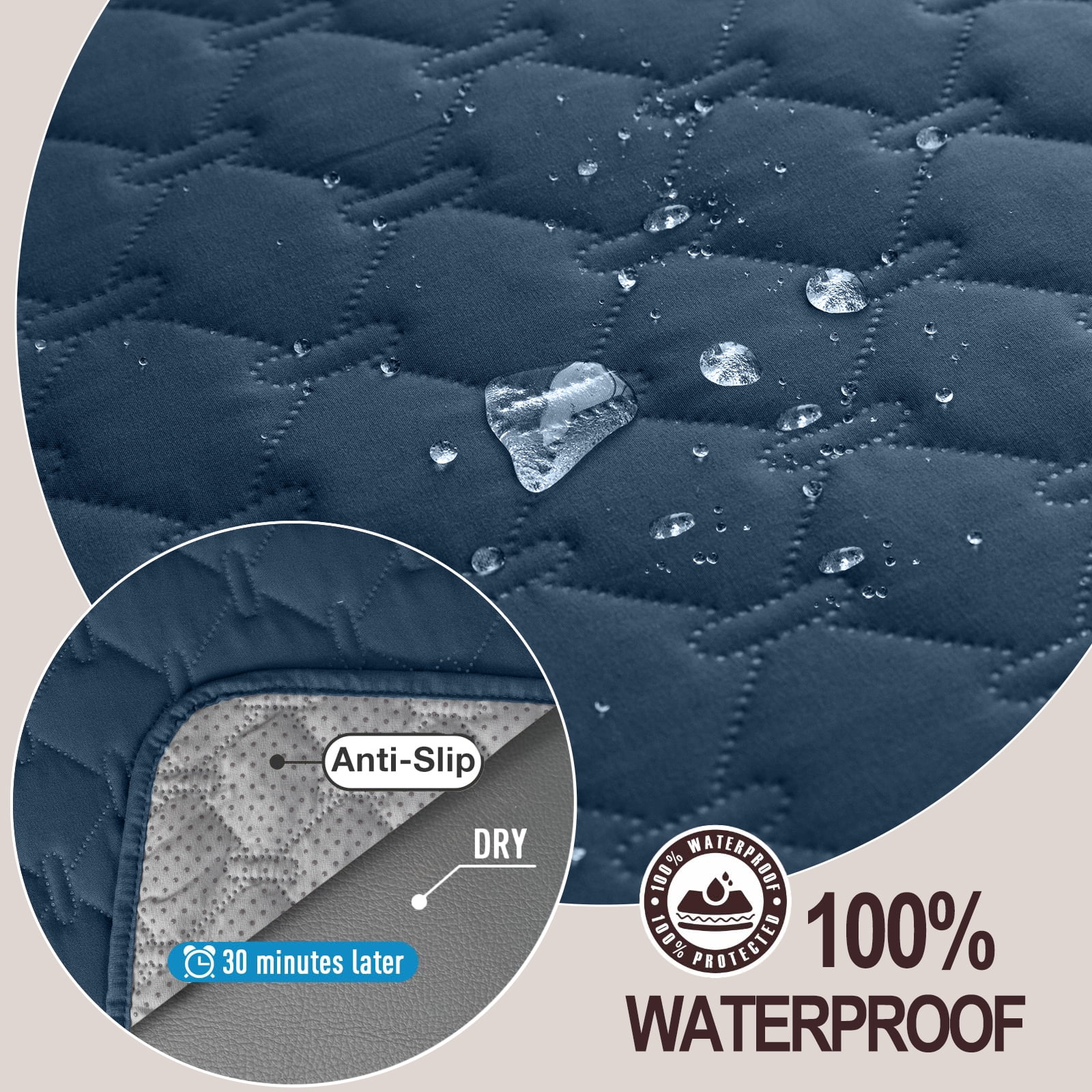 Sanmadrola Sofa Cover 100% Waterproof Couch Slipcovers Washable Non-Slip Furniture Protector with Pockets/Elastic Straps/Silicone Backing for Kids Pets Dogs, Aegean Blue, Oversized Sofa