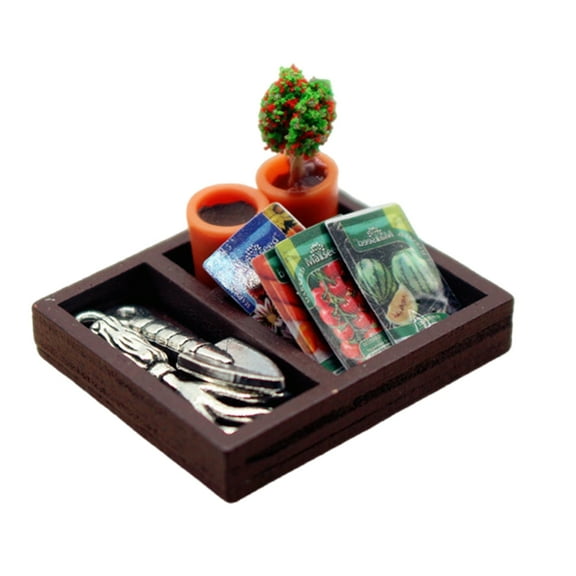 1/12 Scale Miniature Garden Accessories Set With Realistic Wooden Planters And Vibrant Mini Plant For Dollhouses Landscaping