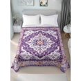 thumbnail image 4 of Twin XL Flat Sheet 66"x102", Purple Boho Soft Lightweight Bedding Flat Sheets Only, Ethnic Geometric Middle Century Art Brushed Microfiber Top Bed Sheet, Breathable StainResistant Bedsheets, 4 of 9