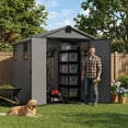 thumbnail image 2 of Homall 6x8ft Outdoor Resin Storage Shed with Window,Weather-Resistant, Easy Assembly, Wood-Effect Outdoor Shed for Garden & Tool Storage ,Dark Gray, 2 of 7
