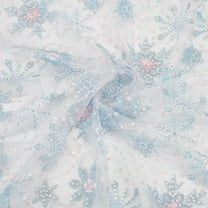1 Yard Snowflake Sequins Tulle 61inch Light Blue Sheer Organza Fabric Snowflake Embroidered Mesh Lace