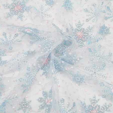 1 Yard Snowflake Sequins Tulle 61inch Light Blue Sheer Organza Fabric Snowflake Embroidered Mesh Lace for Garment Accessorie Veils Dress Curtain Home Christmas Decorations DIY