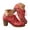 Red, variant on Women's Vintage Pointed Toe Dressy Shoes Embroidered Short Ankle Boots Casual Low Top Lace up Pump Shoes Red Size 8