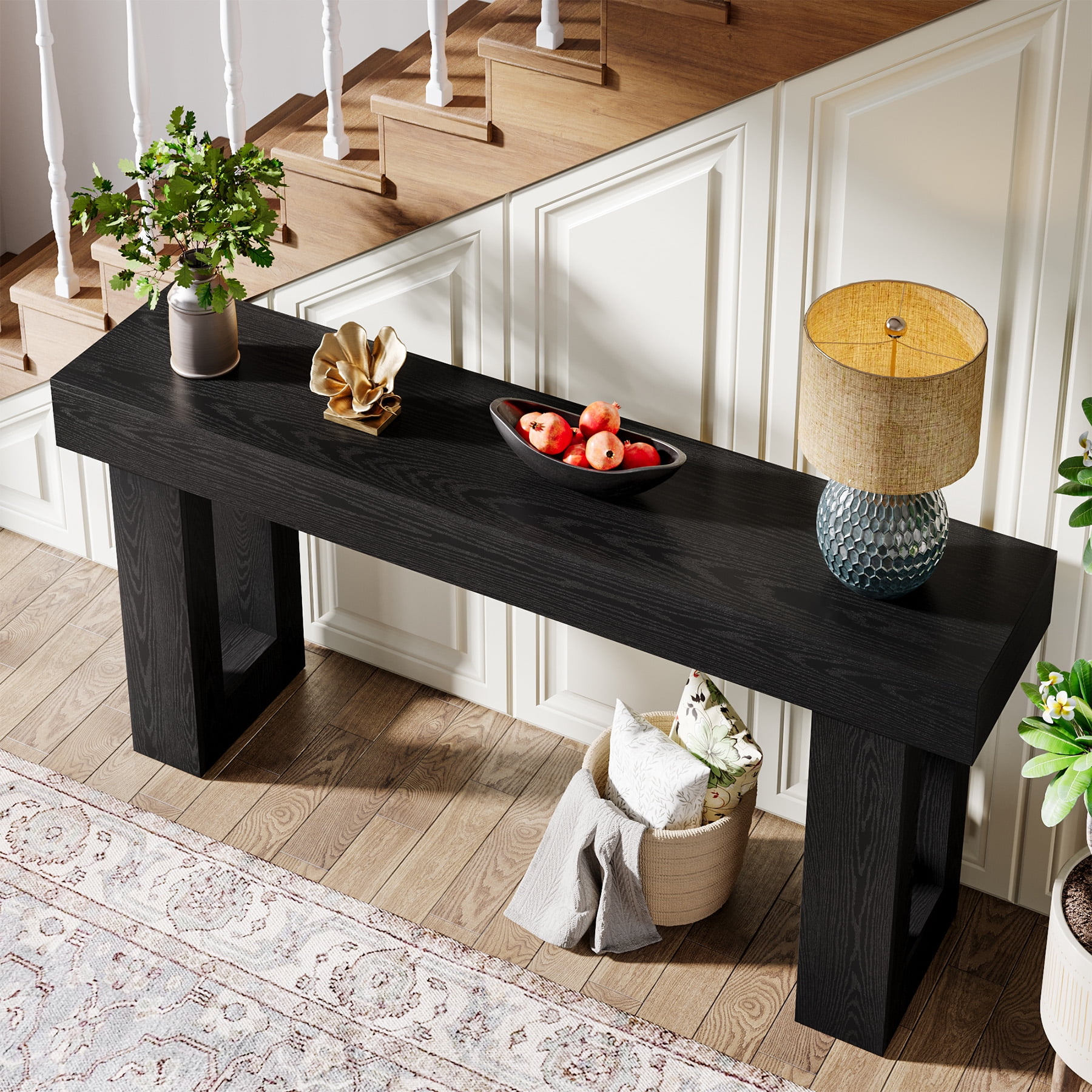 Tribesigns 63-Inch Long Console Table, Farmhouse Wooden Sofa Table Behind The Couch, Entryway Table for Entrance, Hallway, Living Room, Black