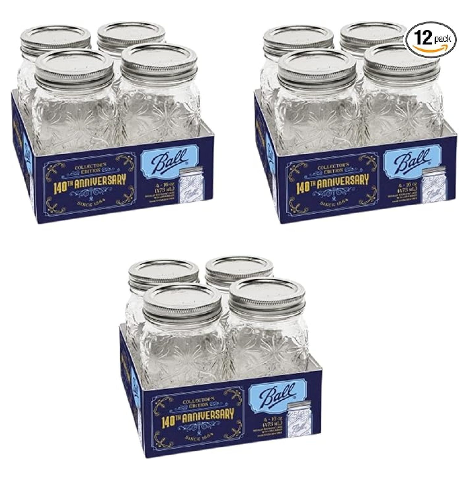 Ball Jelly Jars, Quilted Crystal Glass Jars with Lids and Bands, 4
