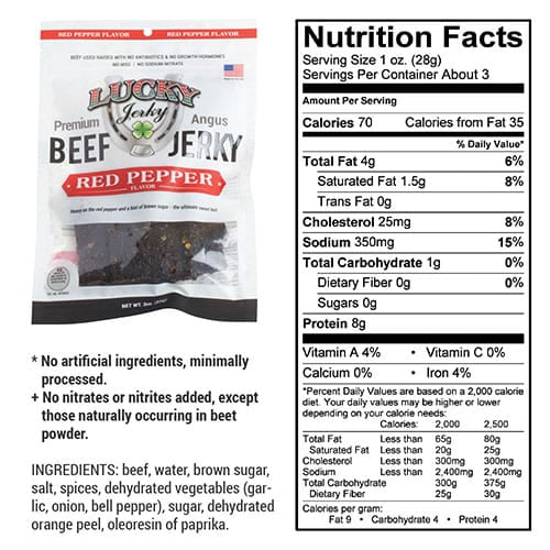 Lucky Beef Jerky 3oz Red Pepper Slab Jerky - High Protein Snack - 8 Pack