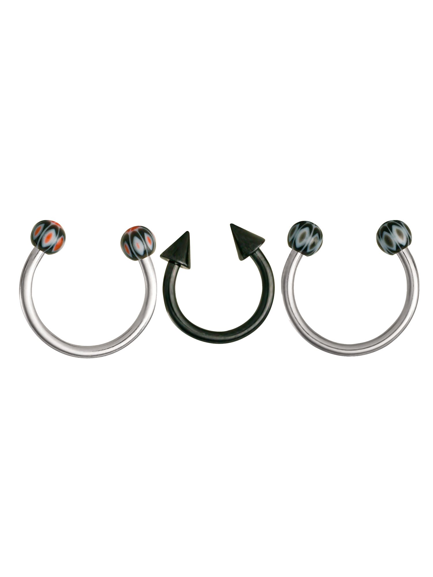 Women's 16G Surgical Steel Horseshoe Nose Ring Set - Red & Black