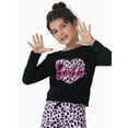 thumbnail image 3 of Barbie Girls Long Sleeve Graphic Tee Leopard Heart And Legging 2Pcs Casual Outfit Set Black Pink Sizes 5-12Y, 3 of 12