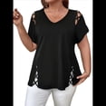 thumbnail image 1 of Blusas Tipo Túnica de Corta para Mujer, con Escote en V Recortado, Elegantes, Informales, Holgadas y Largas Negro L, 1 of 7