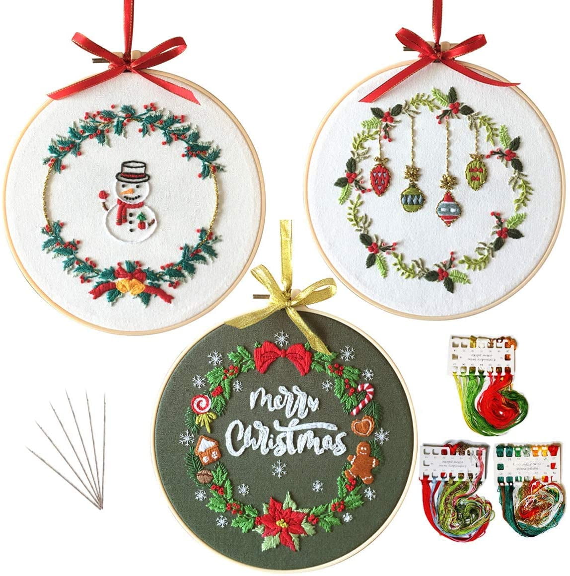 Sivilife Christmas Embroidery Starter Kit for Beginners, 4 Sets Stamped  Cross Stitch Kits for Adult, Cute Sock Gift Pattern Hand DIY Kit with 2