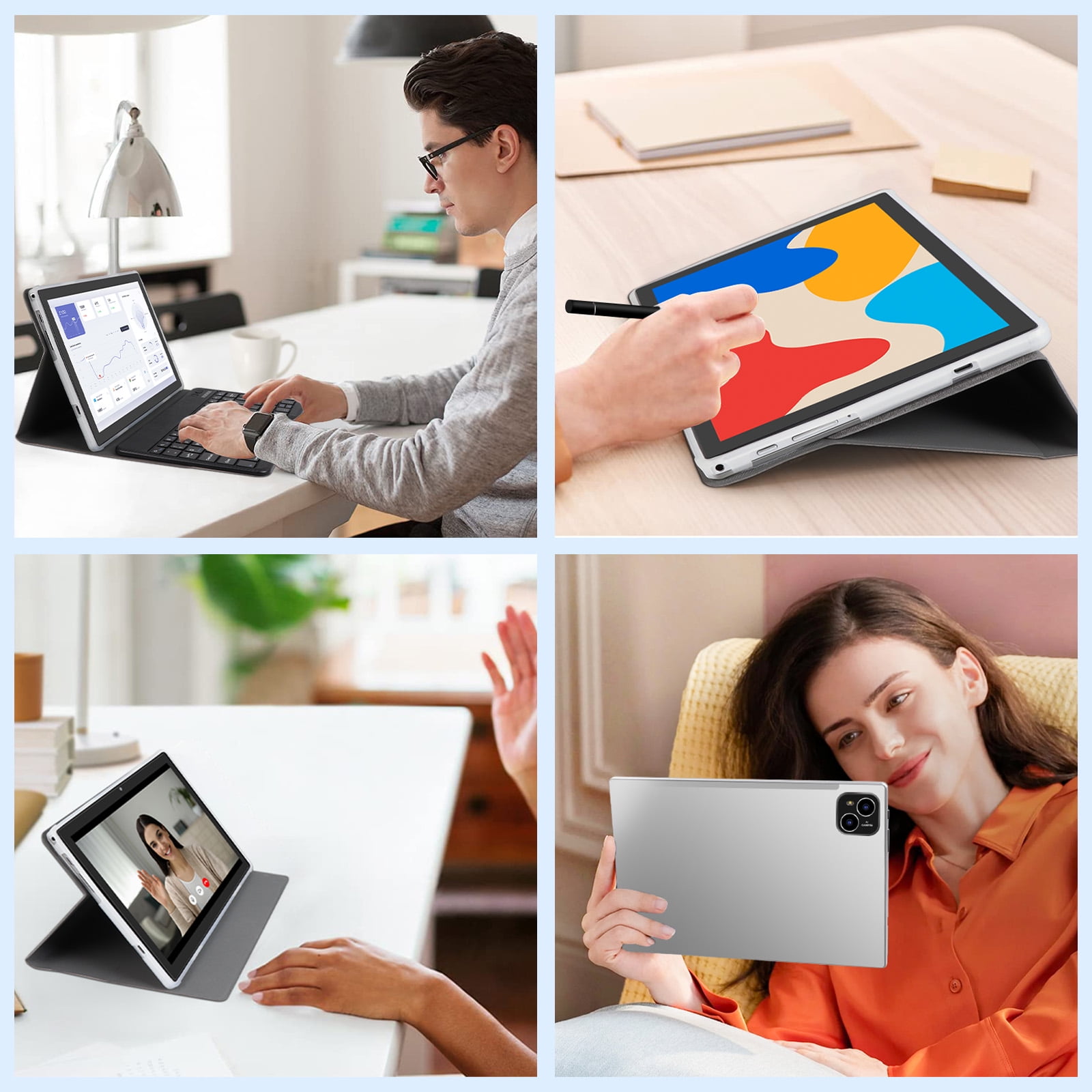 ATMPC Tablet, Android 14 Tablets 10 Inch, 12(4+8)GB RAM 128GB ROM, 1TB Expandable, Octa-Core Tablet with Keyboard, Mouse, Stylus, 1280 * 800 IPS, 6000mAh Battery, WiFi 6,BT 5.4, Dual Camera