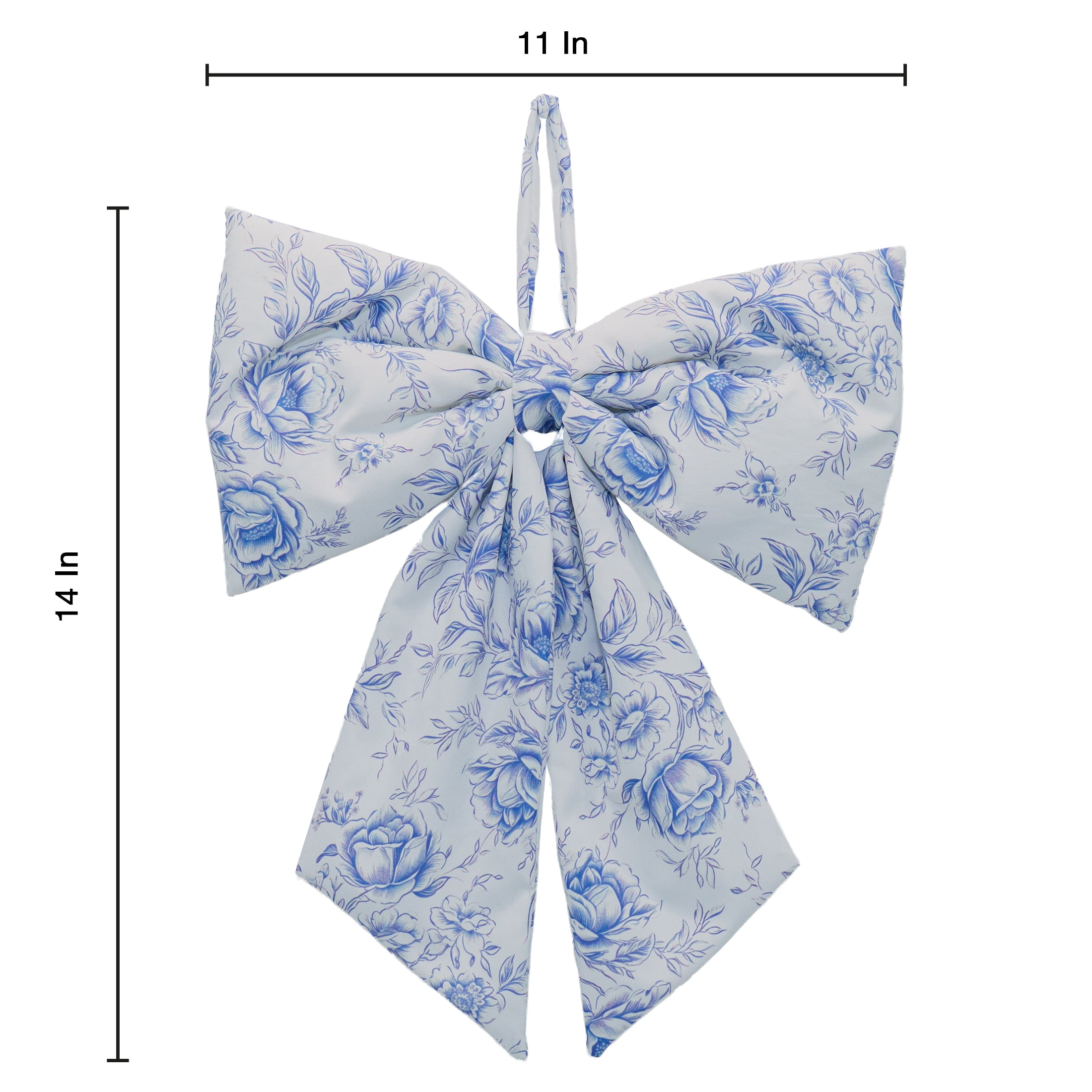 Floral Decorative Bow, Blue and White, 13.75", by My Texas House