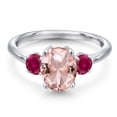 thumbnail image 3 of Gem Stone King 925 Sterling Silver Peach Nano Morganite and Red Created Ruby Engagement Ring for Women | 2.50 Cttw | Oval 9X7MM | Gemstone October Birthstone | Size 8, 3 of 6