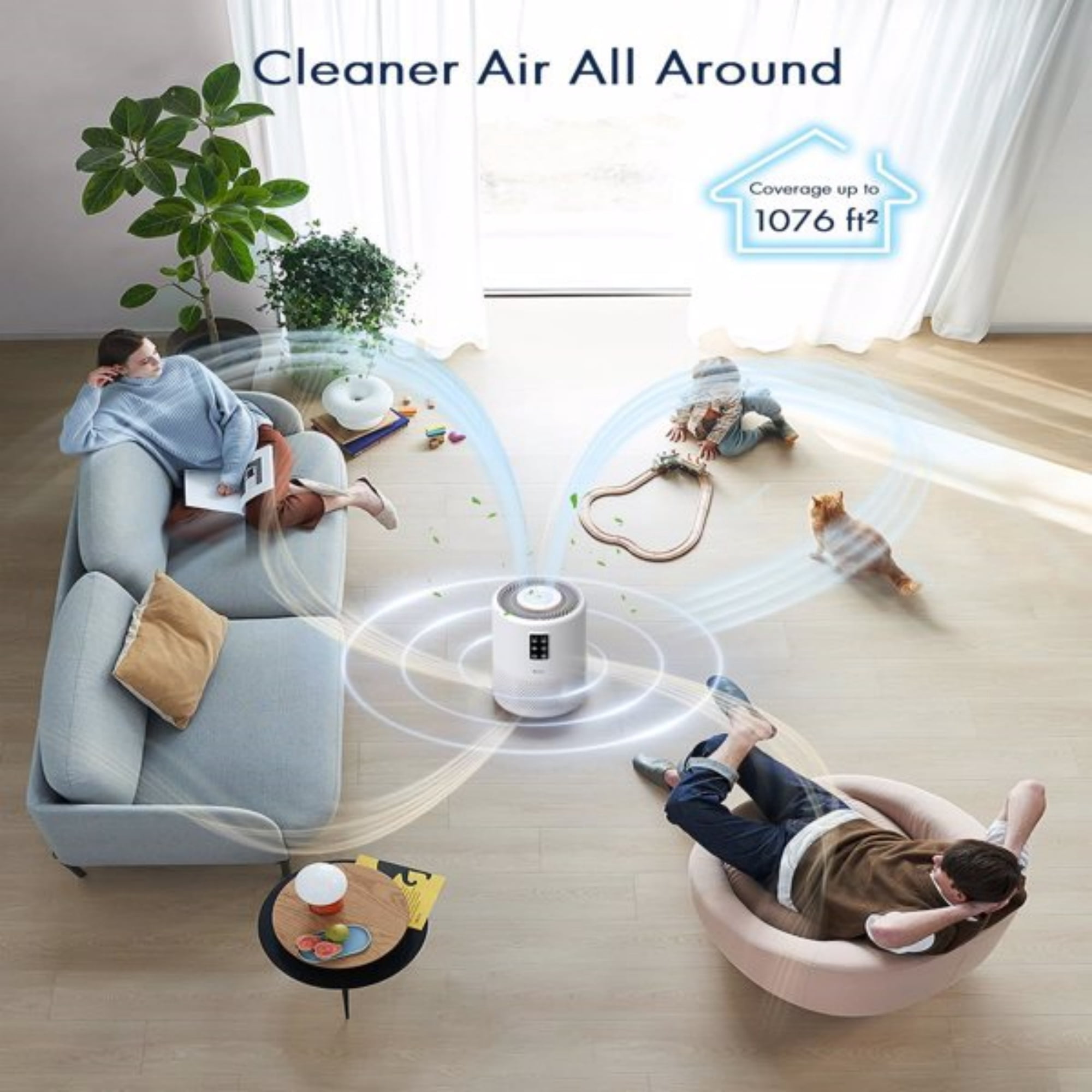 Air Purifiers for Home, Segmart Large Room Up to 1080 Sq Ft, 3-in-1 Air Filters Cleaner with Fragrance Sponge, Remove Smoke Dust Pollen Pet Dander, Night Light