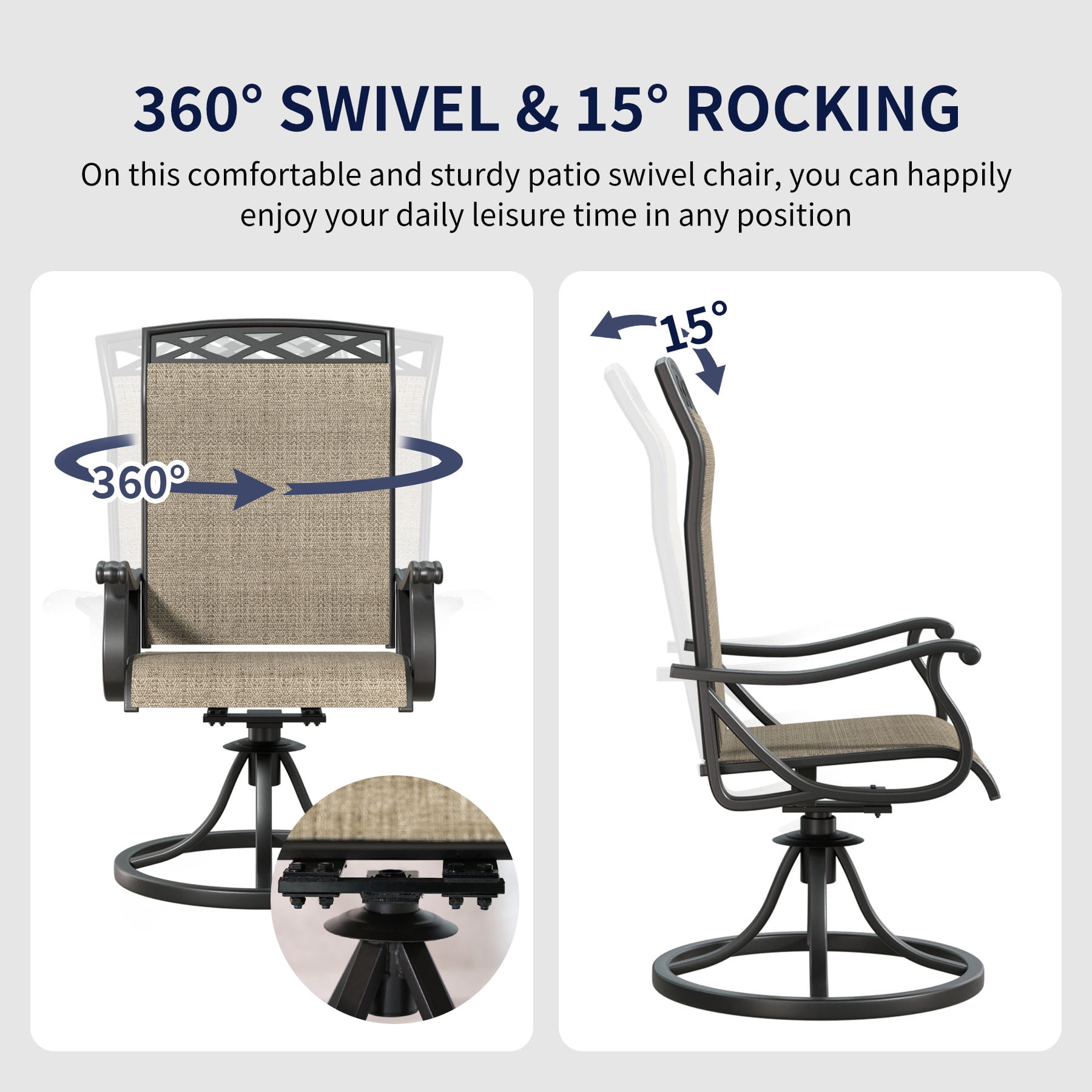 SHGJ&SOFT Patio Swivel Chairs, Waterproof Outdoor Dining Chairs with All-Weather Textilene Mesh for Deck, Garden, and Backyard (Brown6, 4PC)